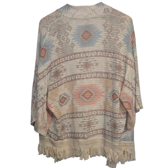 MAUVE Boho Fringe Kimono Cardigan L Southwest Aztec Print - Picture 2 of 4
